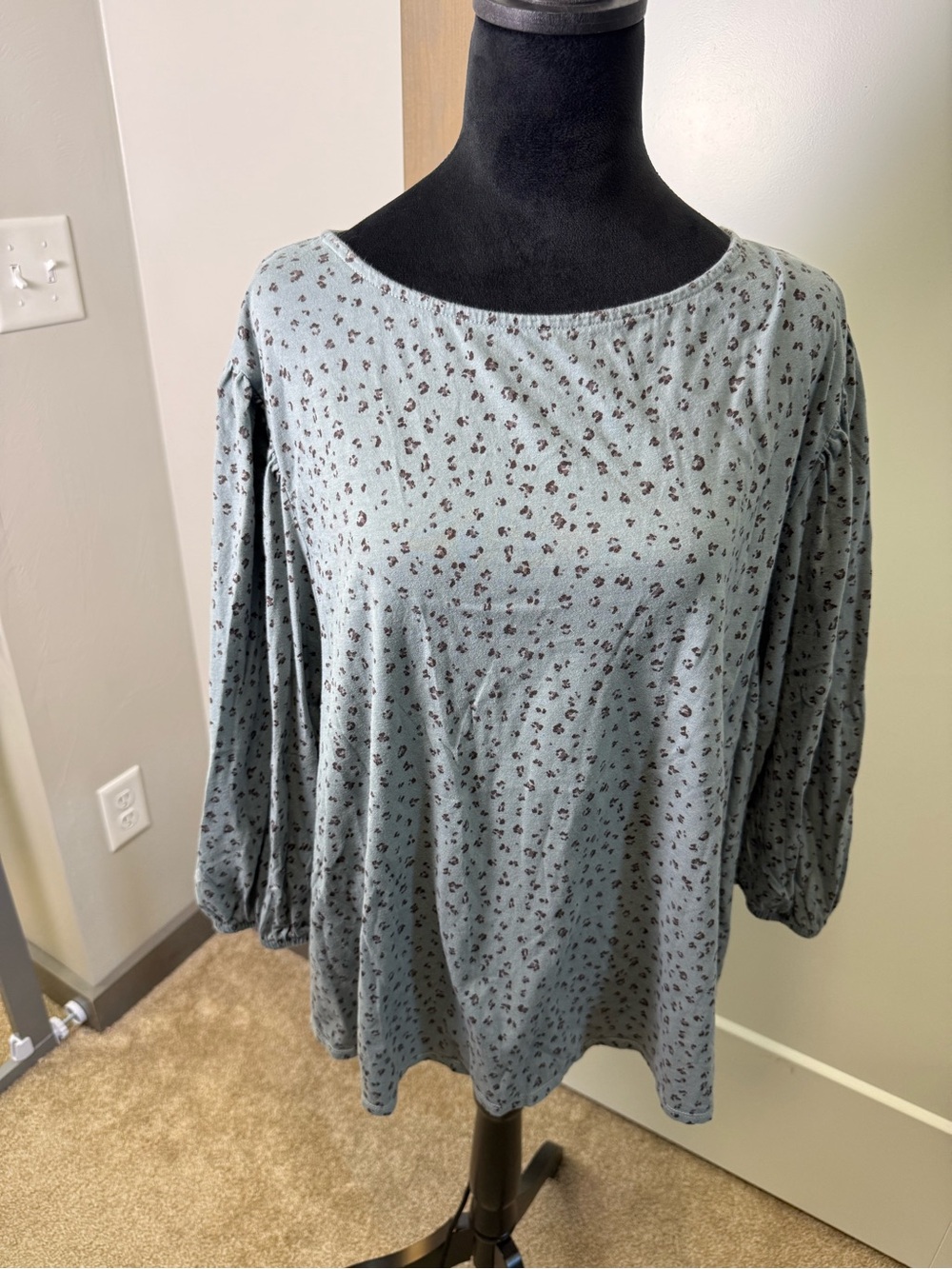 J. Jill Cotton Blue Cheetah Leopard Animal Print Blouse Top Casual Boat Neck 2X